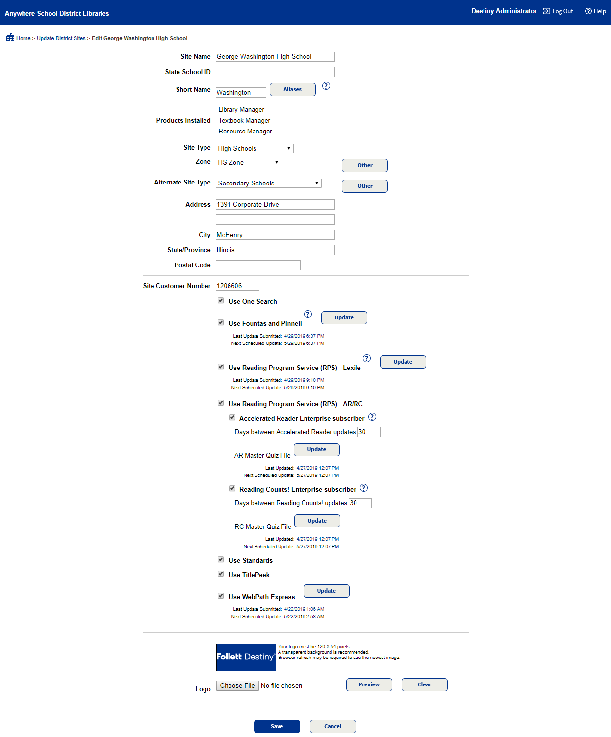 Site Set Up page